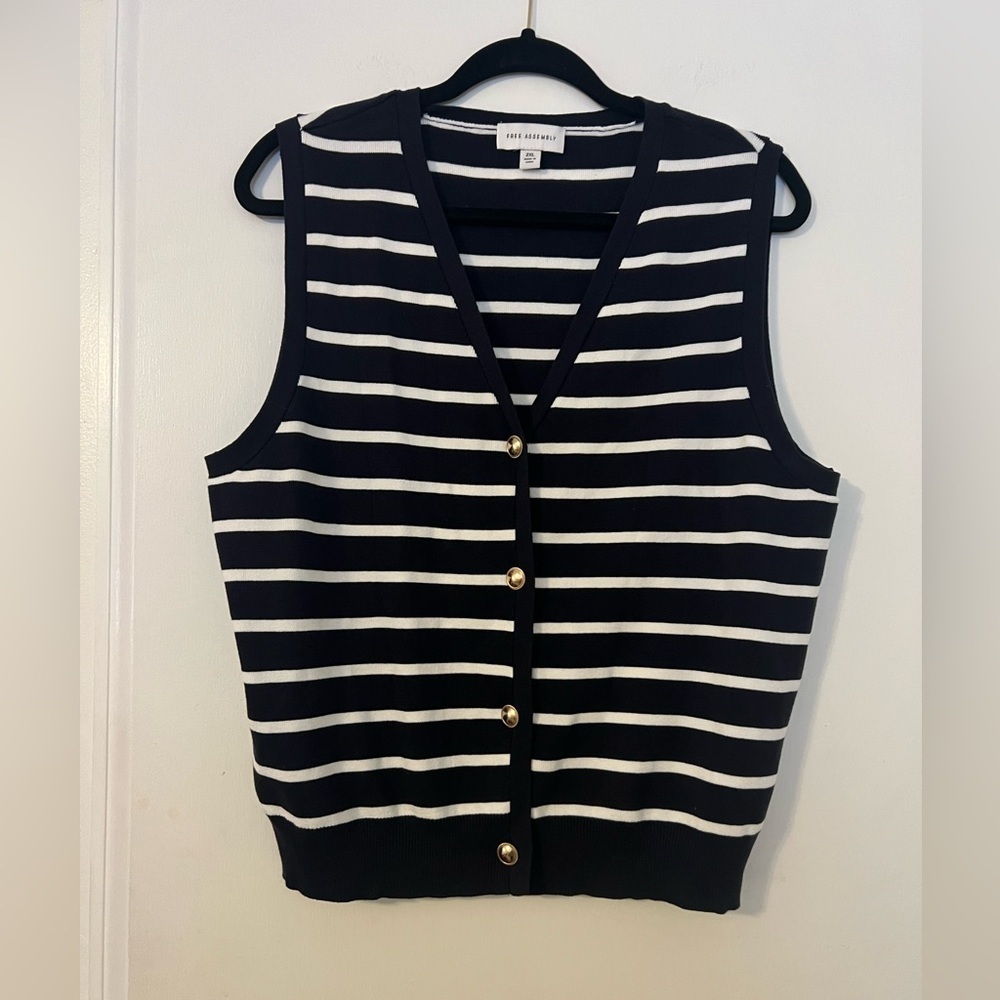 Free Assembly blue and white striped cardigan sweater vest size 2XL (X114)